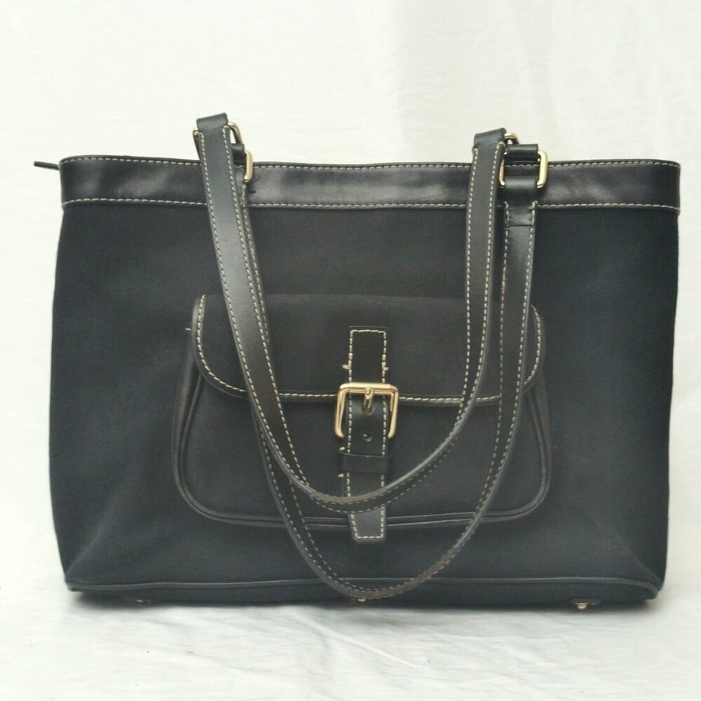 Dooney Bourke Handbag Black All Weather Leather VTG Logo Pattern Zipper Zipper